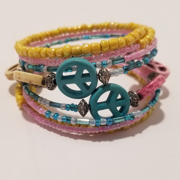 Peace Symbol Wire Wrap Bracelet Jasper - Picture 3 of 5